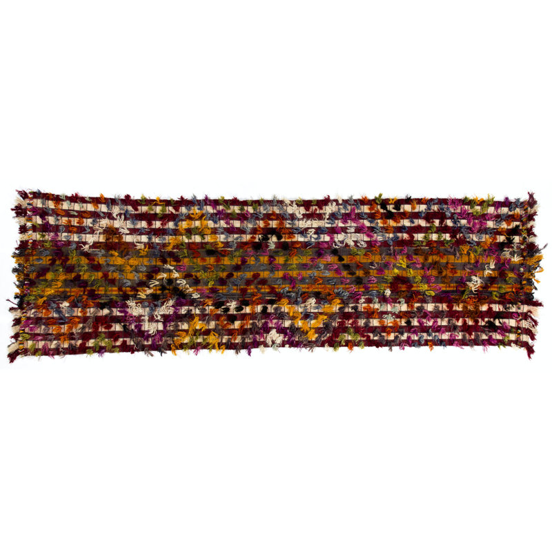 Tapis turc rétro tissé à la main Kilim avec pompons colorés