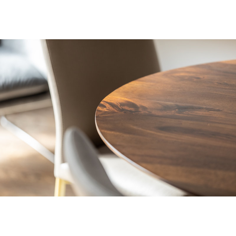 Edler Round Solid Wood Top Metal Base Dining Table