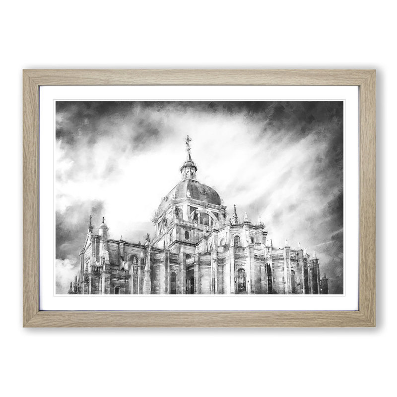 Almudena Cathedral In Madrid Spain - Single Picture Frame Painting on MDF, Oak, 62cm H x 91cm W x 2cm D