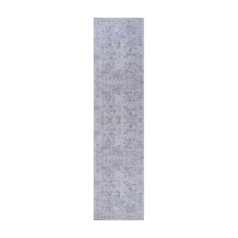 2'6''x10' Runner, Washable Rug, Low-Pile, Non-Slip, Non-Shedding, Foldable, Kid & Pet Friendly - Area Rugs for living room, bedroom, kitchen, dining room rug (Blue/Cream, 2'6''x10')
