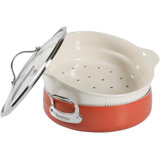 Bloomhouse 6-QT Aluminum Enamel Everyday Pan w/Non-Stick NonToxic Ceramic Interior & Ceramic Steamer