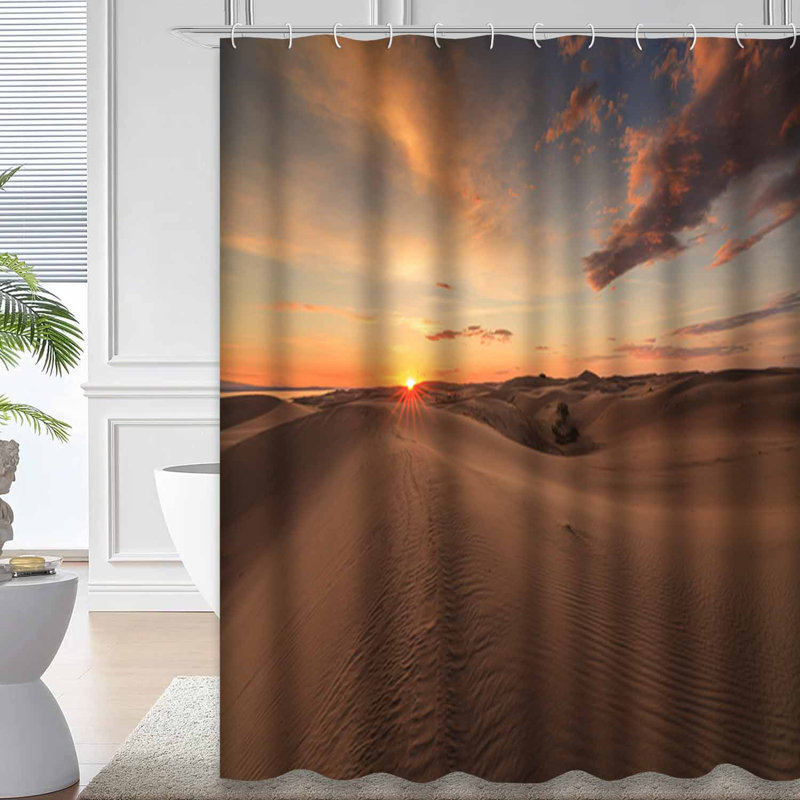 Rideau de douche marocain à motif de coucher de soleil et de lune avec 12 crochets, L 72 po x l 78 po