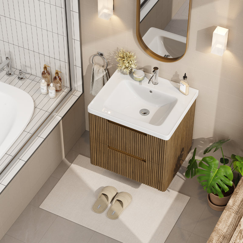 Meuble-lavabo à 2 tiroirs Linear Series, Noyer, 24"