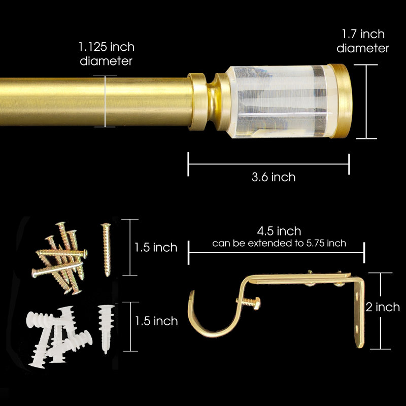 1-1/8 Inch  Adjustable Single Window Curtain Rod Set, 72" - 144"