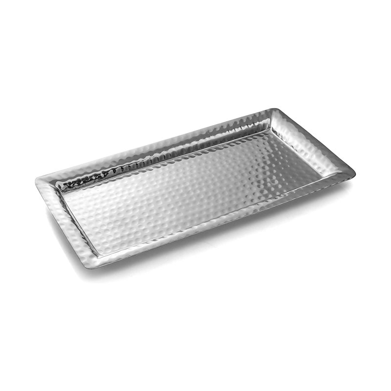 Hand Hammered Metal Decorative Vanity Serving Tray, Nickel, 16" W x 8" D x 1.75" H