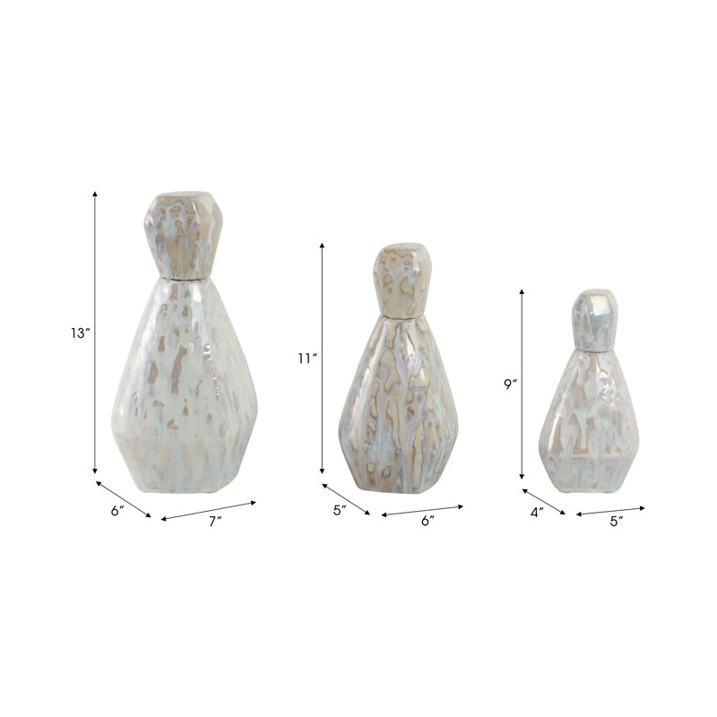 Sagebrook Handmade Stoneware Decorative Bottles, 13"H x 7"W x 7"D, Gray