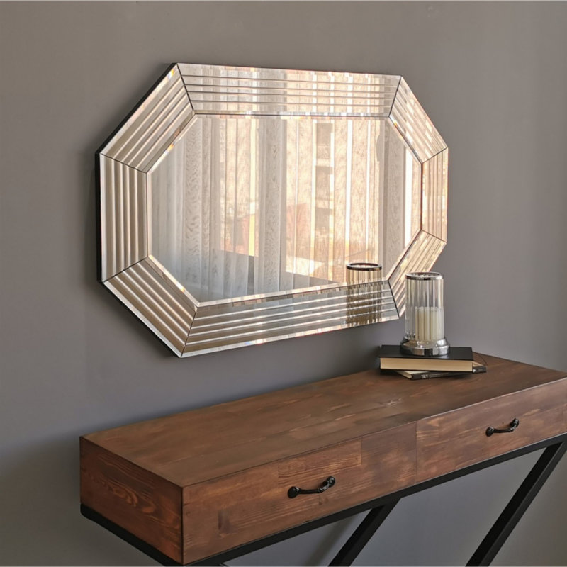 Miroir mural élégant en bronze, 39,4 po x 23,6 po | 100% panneau de fibres à densité moyenne, réglable pour l'affichage horizontal et vertical | Design moderne, assemblé | Parfait pour la décoration intérieure, le vestibule et les espaces de vie - élégant et fonctionnel
