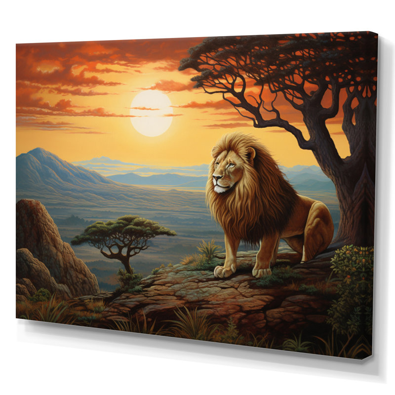 " Lion Surreal Savannah Surrealistic III ", H 16 po x l 32 po x P 1 po, Toile tendue