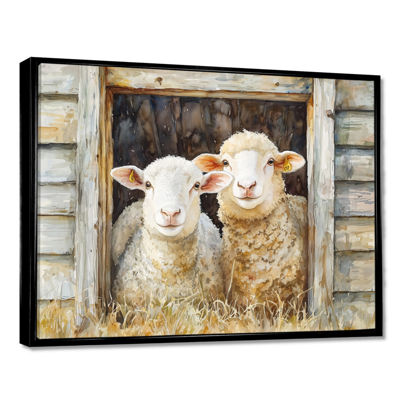 Besty Sheep Portrait At The Farm - Sheep, impressions sur toile, H 30 po x l 40 po, Reproduction avec cadre flottant, Noir