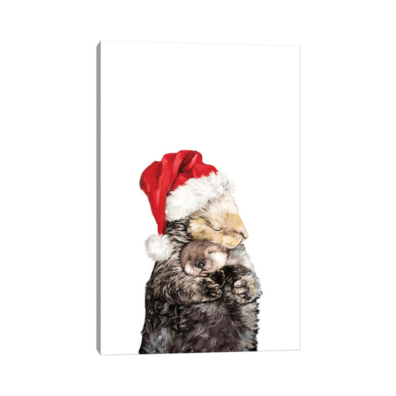 Christmas Otter Mother And Child by Big Nose Work - Wrapped Canvas Print, 66.04 cm H x 45.72 cm W x 1.91 cm D
