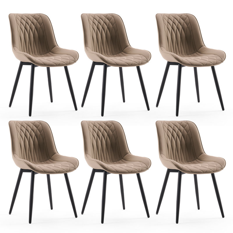Modern Dining Chairs Faux Leather Upholstered Kitchen Chairs Side Chair With Metal Legs, Khaki