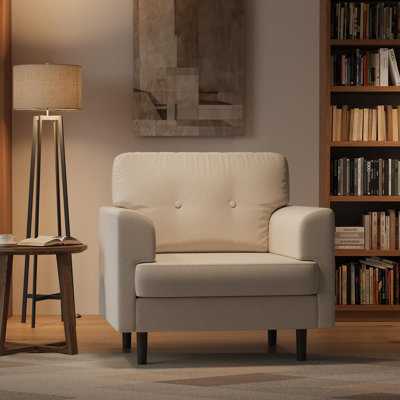 Upholstered Modern Accent Lounge Chair with Armrests & High-Density Foam, Comfy Linen Reading Single Sofa Seat for Living Room or Office, Beige
