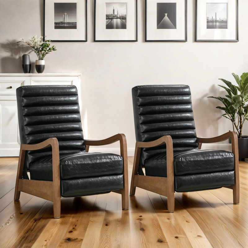 Ilaan 26.4" W Faux Leather Push-Back Recliner, Black