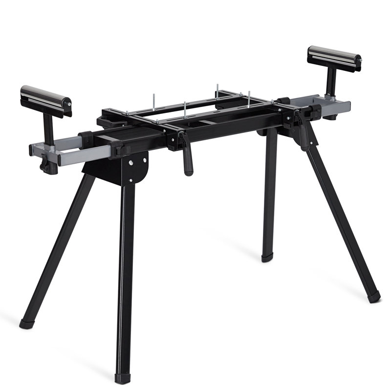 Support robuste compatible pour scie à onglets – Cadre en fer pliable et portable, capacité de 200 kg, rail coulissant de 195 cm, supports de montage à dégagement rapide, compatible avec la plupart des scies à table et à onglets