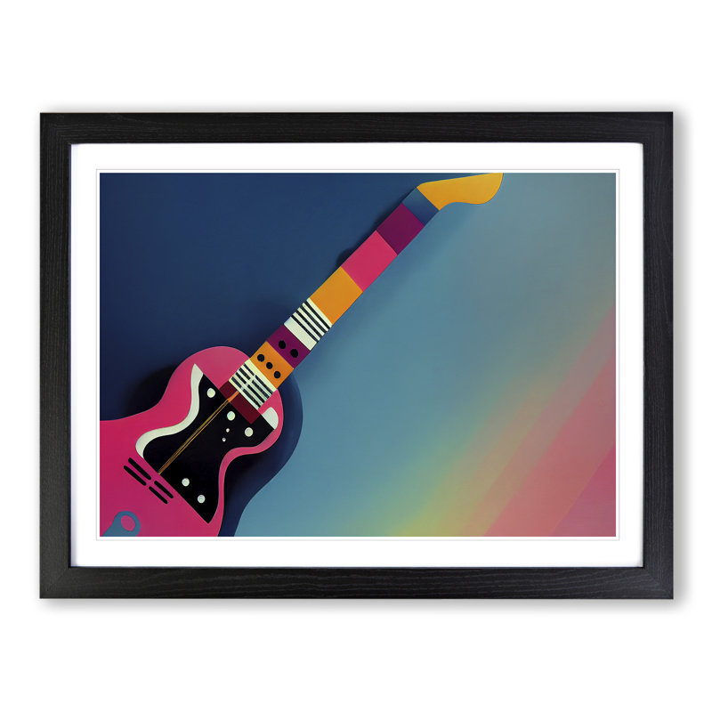 XH1022-6101X Modern Guitar - Single Picture Frame Print, Black, 46cm H x 64cm W x 2cm D