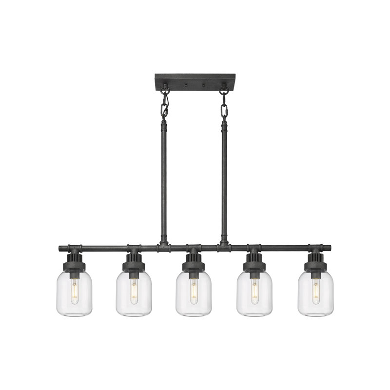 Luminaire suspendu linéaire à 5 tiges Somers, Transparent, Zinc patiné