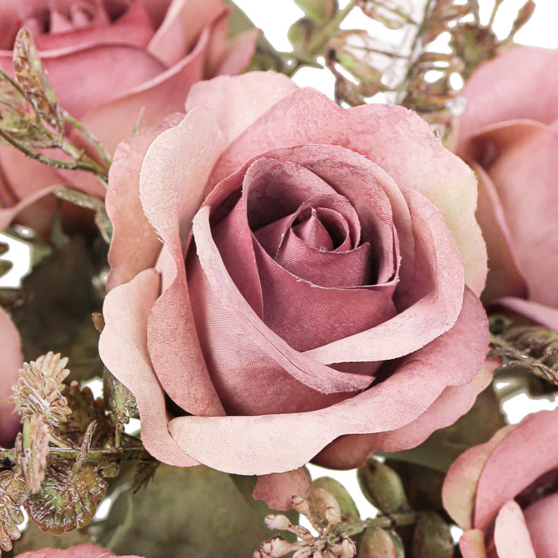 Artificial Rose Flower Stem Bush Bouquet, Rose Mauve