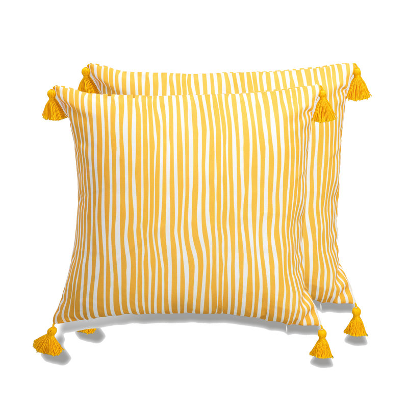 My Cottage Living Outdoor Tassels Outdoor Pillow Cover, Yellow/White, No insert