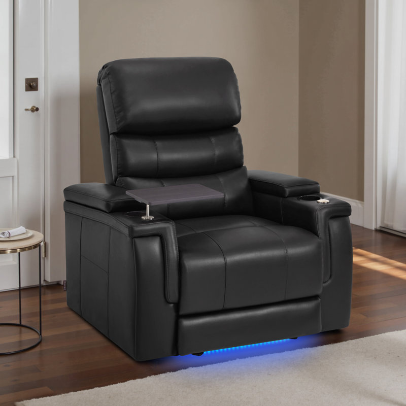 Power Reclining Home Theater Seating with Adjustable Headrest & Lumbar Support, Black