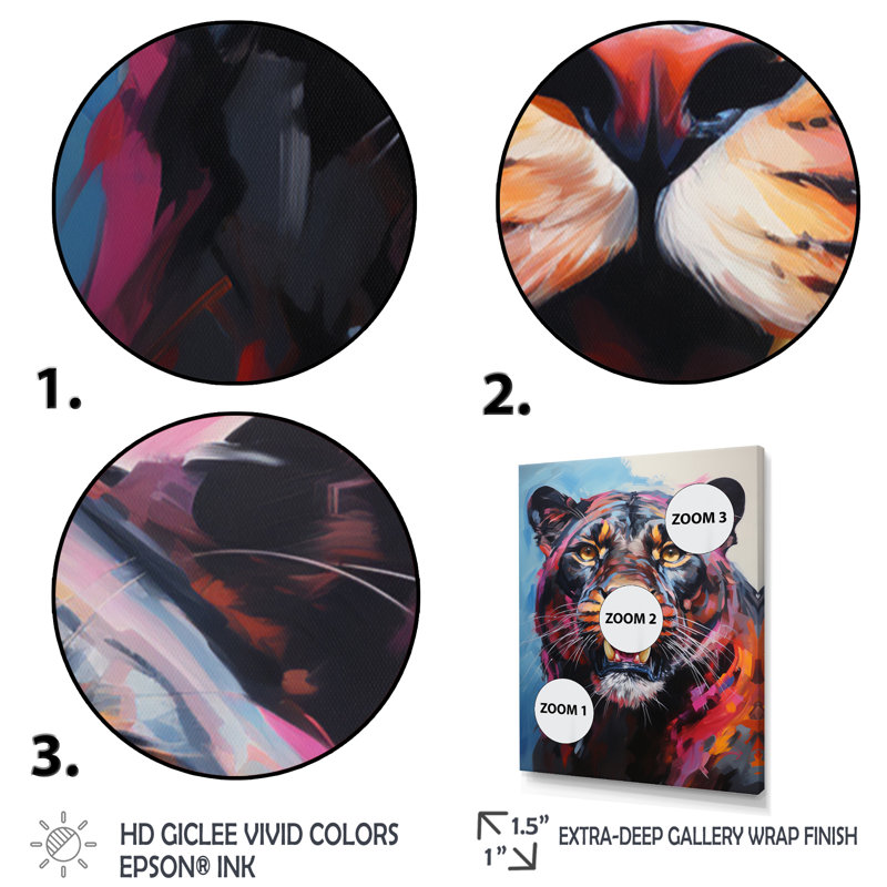 «Colorful Panther», impression fauve sur toile, H 20 po x l 12 po x P 1 po, Cadre photo noir