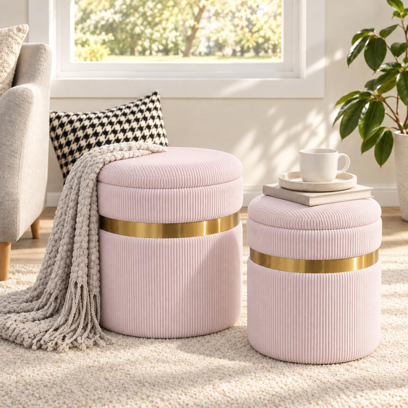 Solid Wood Accent Stool, Pink