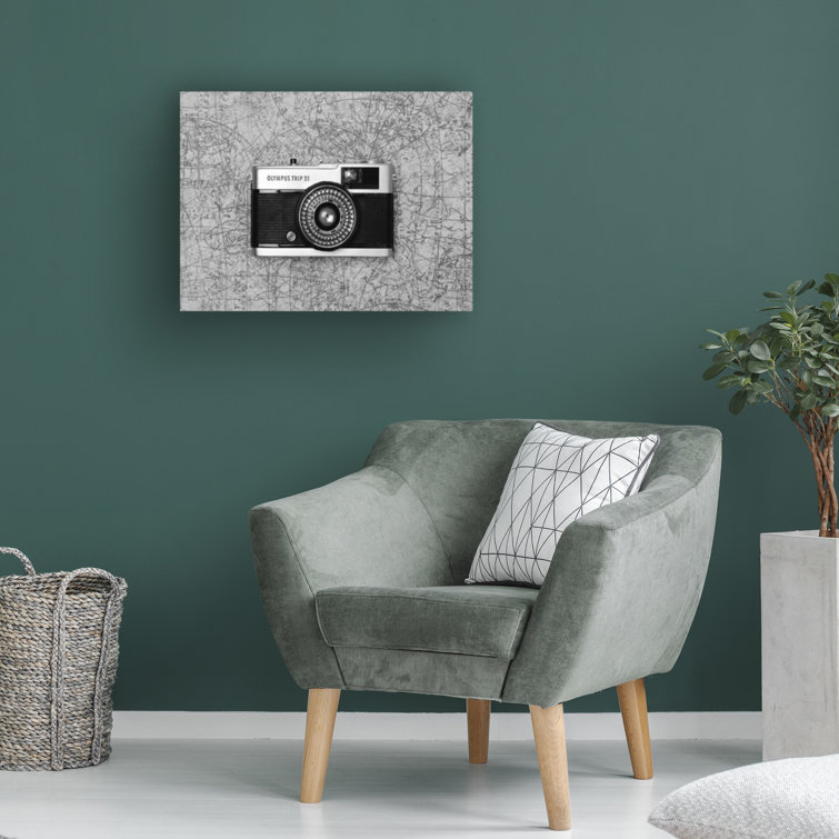 Ebern Designs Entertainment Black And White Camera On Map Framed On ...