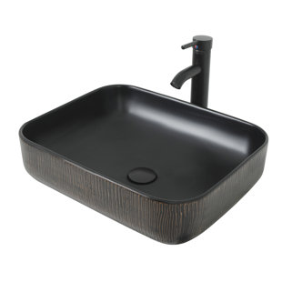 Black Ceramic Round Vessel Sink With Black Faucet Set