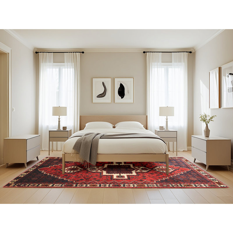 Tapis traditionnel rouge / brun, Rectangle 5 pi x 8 pi