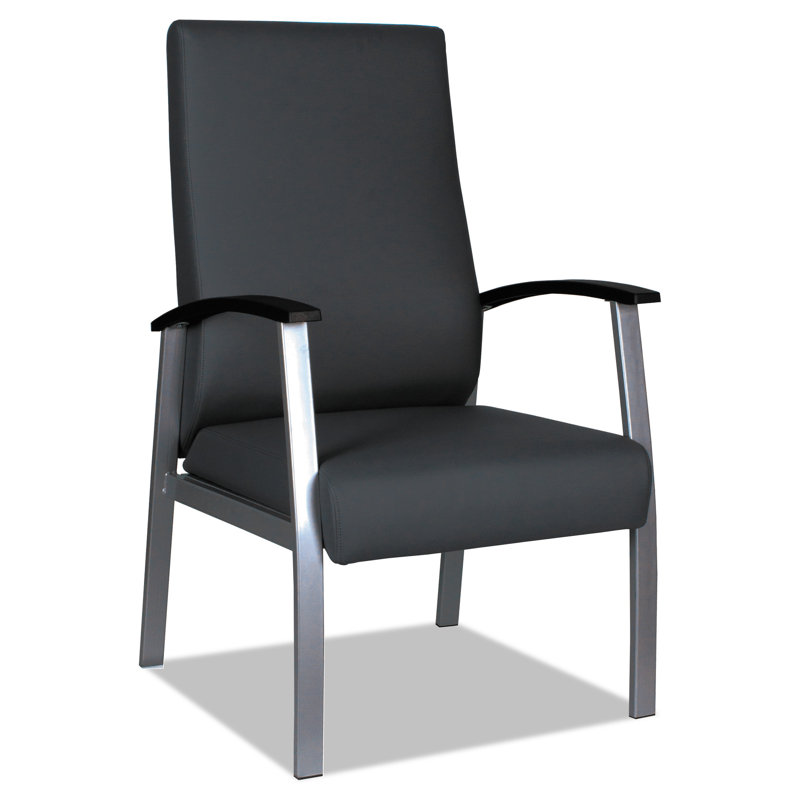 High-Back Black Metal Guest Chair with Fixed Arms
