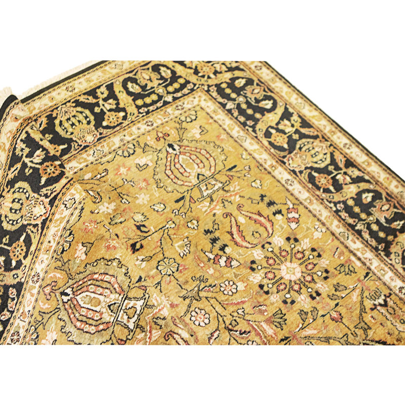 Hand Knotted Wool Area Rug in Gold And Black
