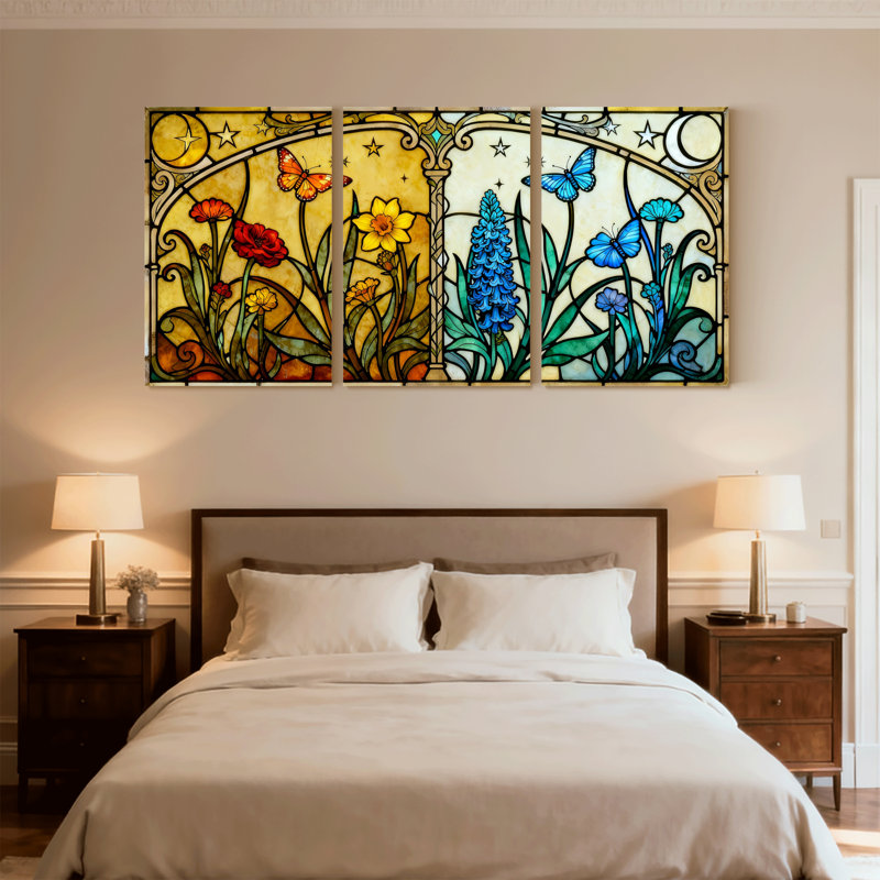 Ensemble de 3 reproductions d'art mural sur toile en vitrail, H 24 po x l 48 po