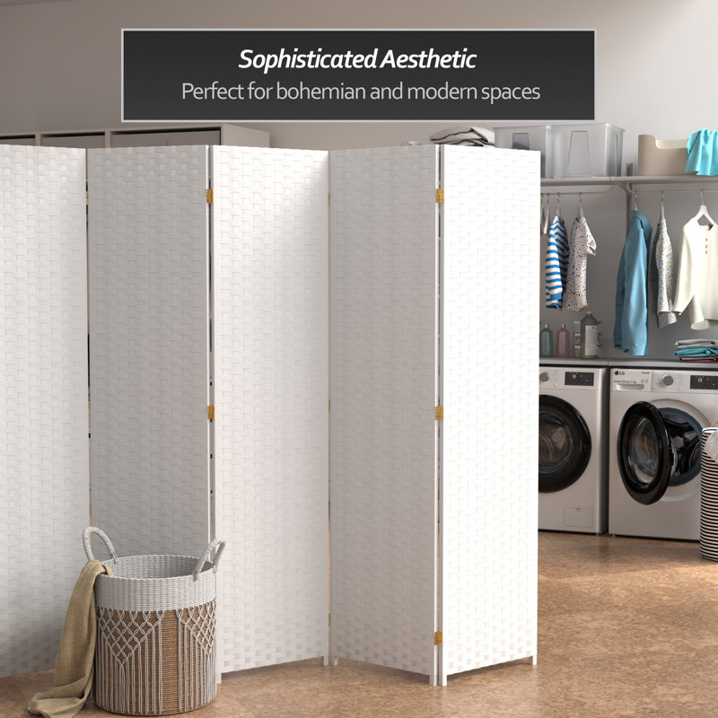 70.75" x 140" 8 Panel Room Divider, 5, 70.75" H x 87.5" W x 0.75" D, White