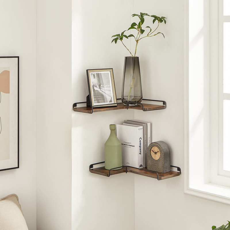 Corner Shelf Wall Mount Set of 2, Rustic Brown/Black