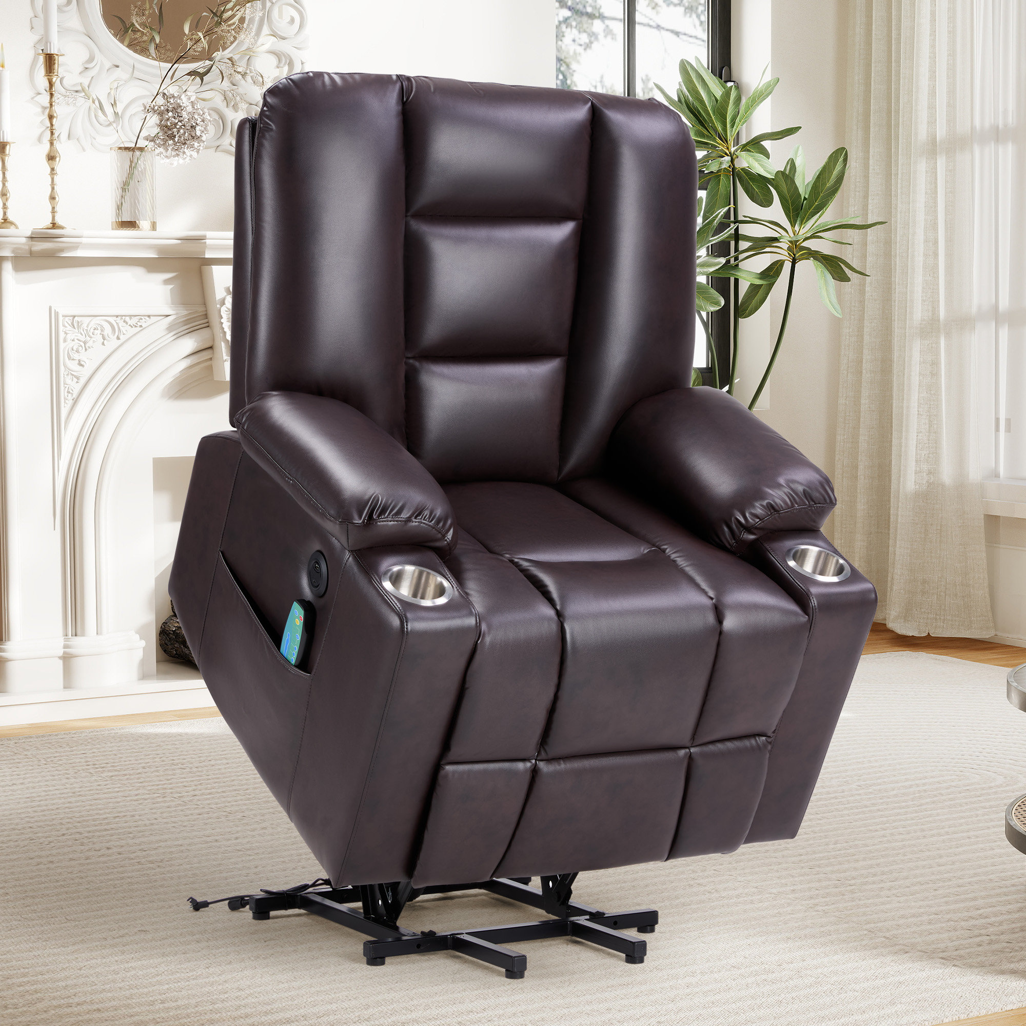 Coolbibila Blue Power Lift Recliner Chair with Massage Heat USB Ports and Cup Holders for Elderly Living Room in the Chairs department at