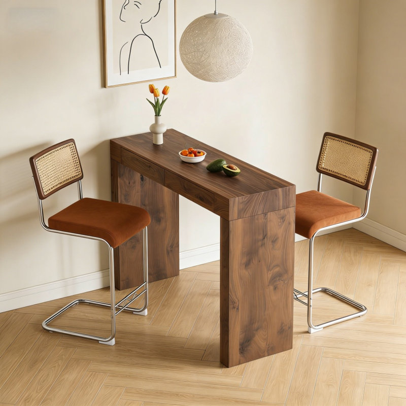 Table de salle à manger en bois de noyer peu encombrante, design moderne et élégant