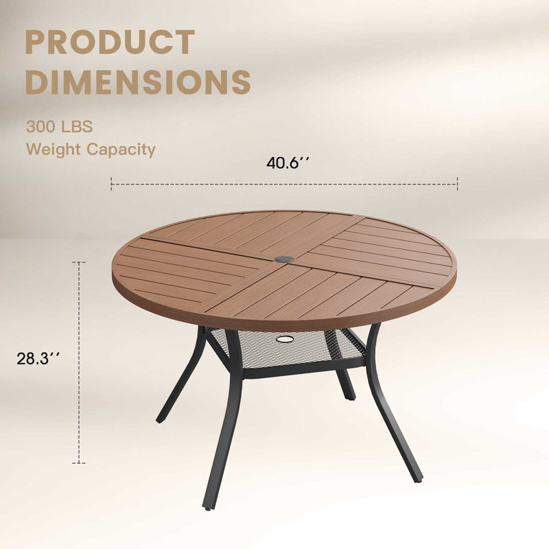 Outdoor Round Patio Dining Table, 28.3" H x 40.6" L x 40.6" W, Walnut/Black
