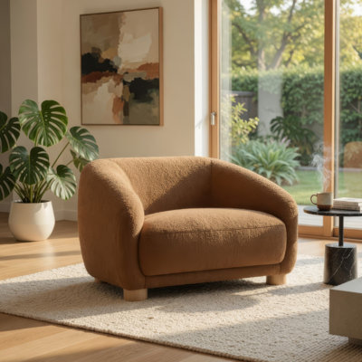 Oliver Accent Sofa Chair, Round Back Sloped Arms, Soft Boucle