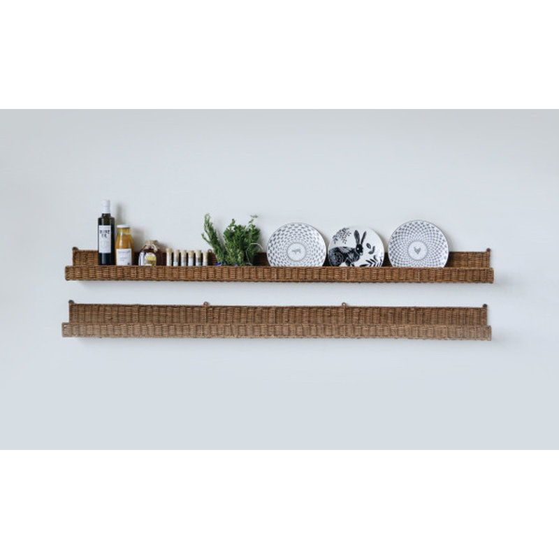 Handwoven Rattan Wall Shelf with Front Ledge Finish, 4" H x 60" W x 5" D
