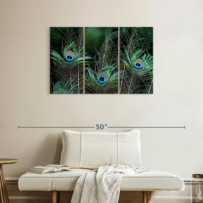 Ornate Peacock Feathers, 24" H x 38" W