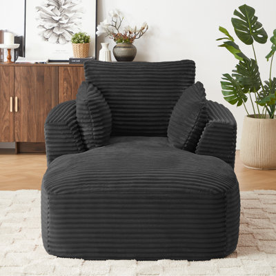 Velours côtelé d'intérieur - Chaise longue avec sièges confortables, sans assemblage, noir, 35,8 po de hauteur, bon pour un dortoir à siège simple, doux au toucher, coussin à ressorts, à utilisation instantanée, couleur neutre, convient au décor