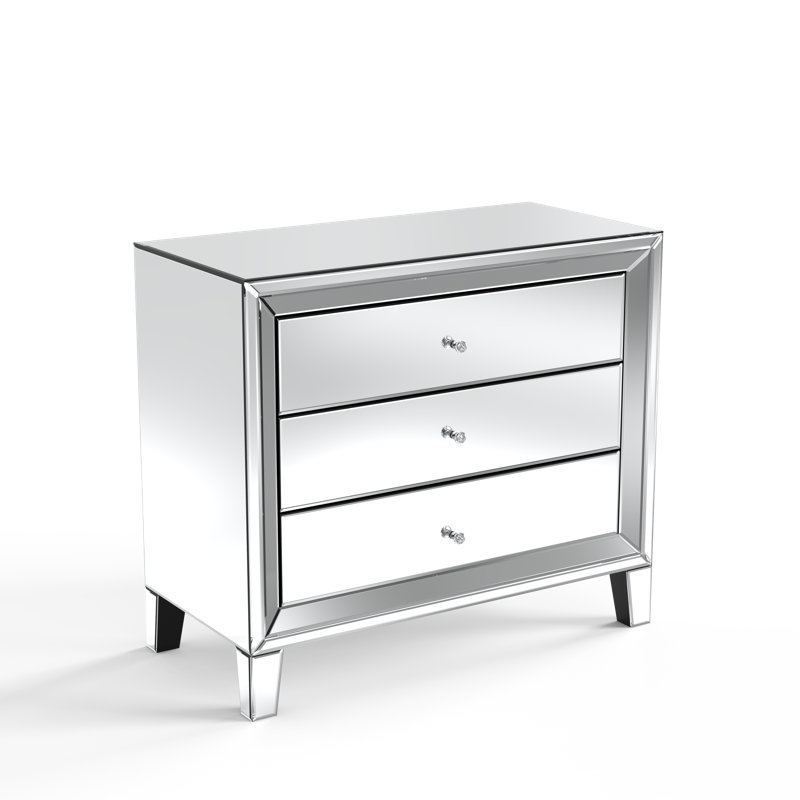 Yolanta 33" Mirrored Glass Nightstand with 3 Storage Drawers