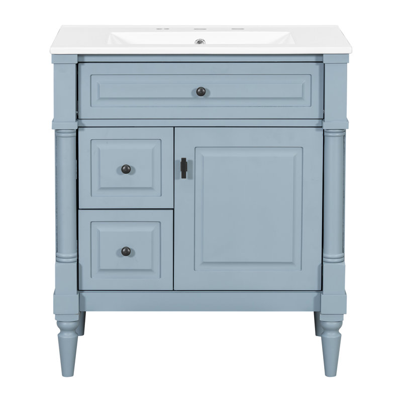 30"W Elegant Bathroom Vanity With Ceramic Sink, Gray/Blue