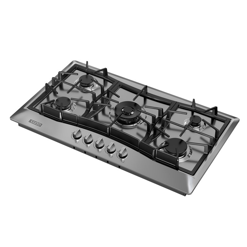 Plaque de cuisson au gaz 36 po intégrée, avec 5 brûleurs scellés, convertible GPL, brûleur à ébullition électrique de 51 000 BTU, acier inoxydable