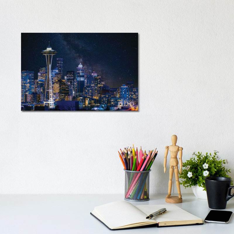 Night at Seattle 1 Piece Wrapped Canvas Wall Art, 20.32cm H x 30.48cm W x 1.91cm D