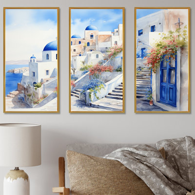 Blue And White Santorini Village I - Greece Wall Art