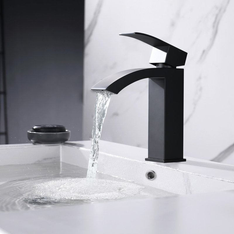 Robinet de lavabo de salle de bain à une poignée et à un trou avec bonde escamotable, Noir mat