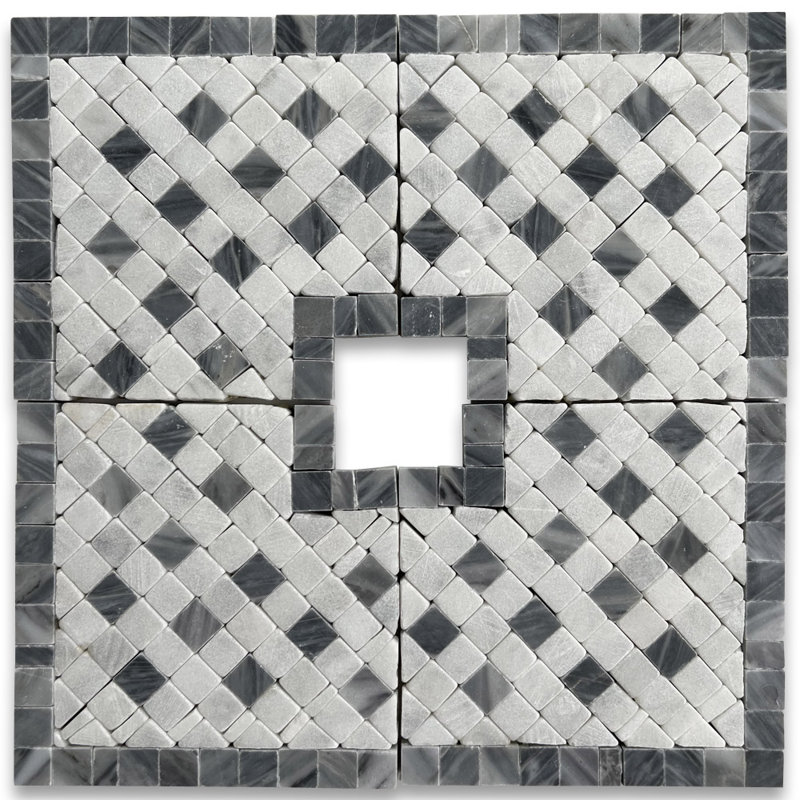 Carreau de mosaïque en marbre 6 po x 18 po, Blanc / gris