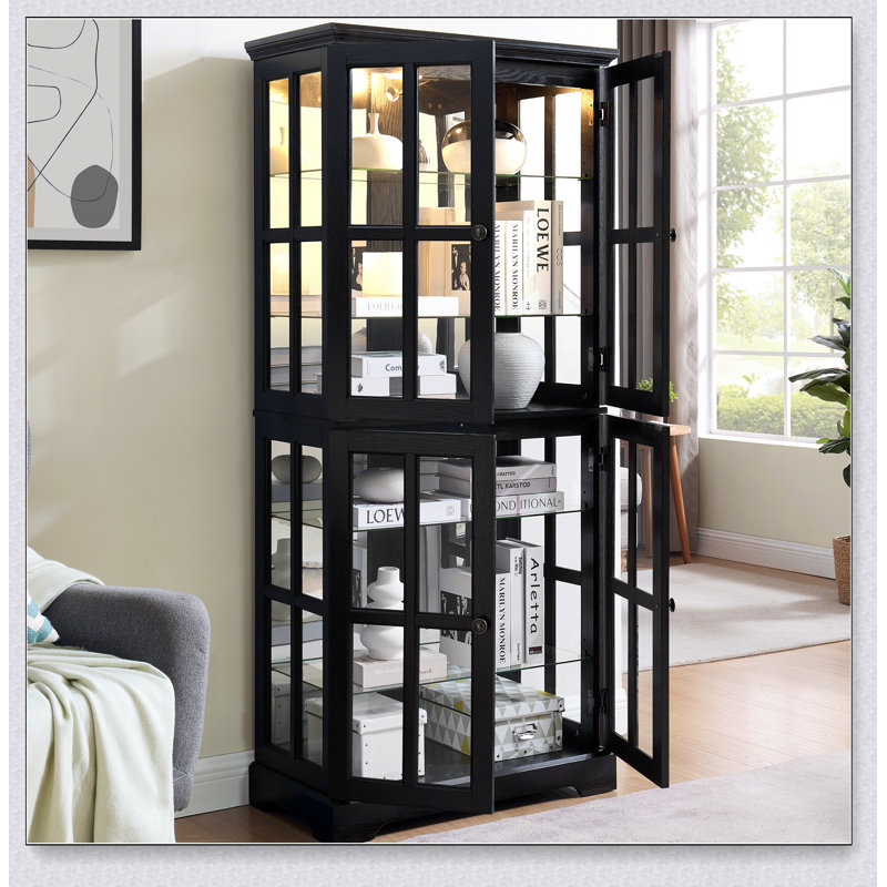 Vitrine antique avec tablettes réglables et portes en verre, idéale pour les objets de collection et la décoration intérieure, ampoule E26 incluse