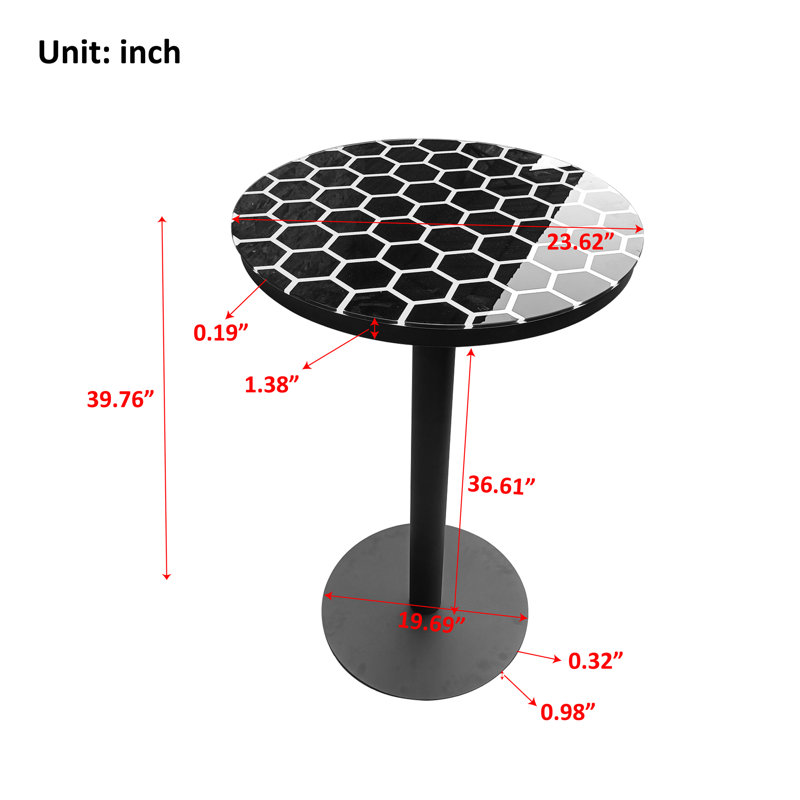 24''W Glass Top Round Bar Table Interactive Cocktail Table With Touch-Sensitive LED Lights & Hook For Kitchen Bistro, Parties