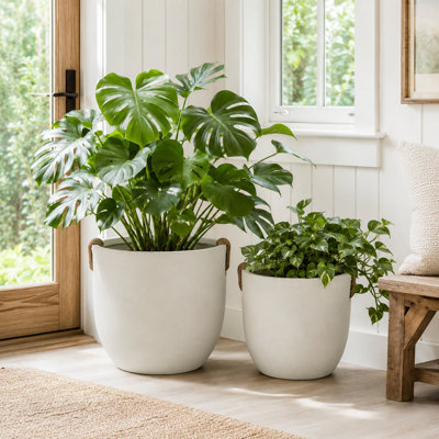 Ensemble de pots à fleurs en oxyde de magnésium antique beige pour patio, porche et jardin